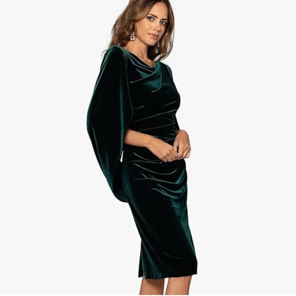 Betsy and Adam Leona drape back midi dress - green velvet (14)
